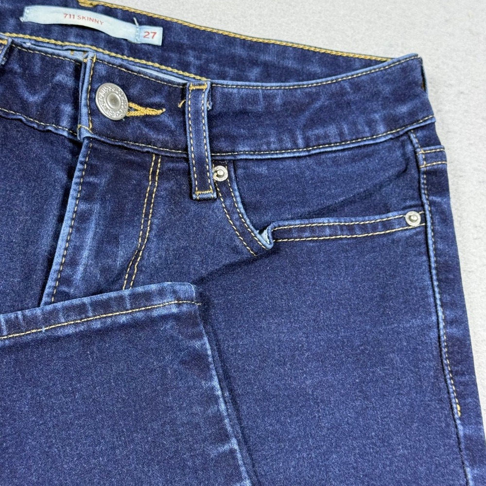 Levis 711 Skinny Jeans Dark Indigo Blue Stretch Denim Womens 27